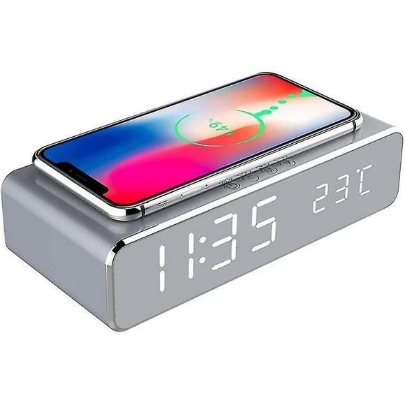 2-in-1 Led Alarm Clock With Qi Charger And Thermometer For Iphone Xs Max, Xs, Xr, X, 8, 8 Plus, Samsun