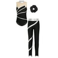 thumbnail image 2 of YUUMIN Kids Girls Gymnastics Dance Leotard Outfits Metallic Striped Bodysuit Tank Top with Pants Hair Silver&Black 10, 2 of 7