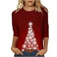 thumbnail image 2 of FcBaudy Hauts pour Femmes, Blouses & Chemises à Manches Longues Col Rond, T-Shirts pour Femmes Mode Imprimés T-shirt Manches 3/4 Blouse Col Rond Décontractée en Polyester pour Femmes, 2 of 5