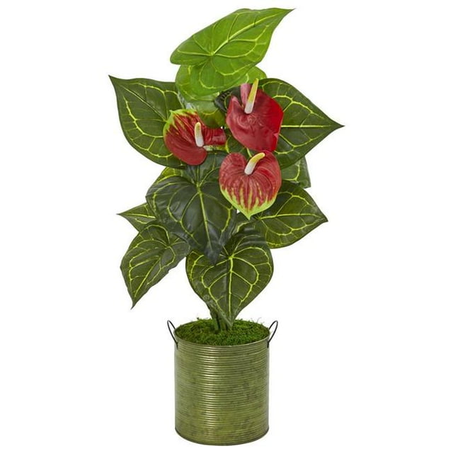 Nearly Natural 9424 29 in. Anthurium Artificial Plant in Metal Planter