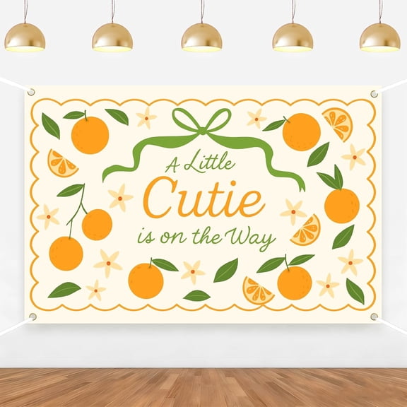 6x4Ft Orange Gender Reveal Backdrop A Little Cutie is on The Way Background Citrus Green Bow Orange Floral Baby Shower Party Decorations Supplies Cake Table Banner Photo Booth Props