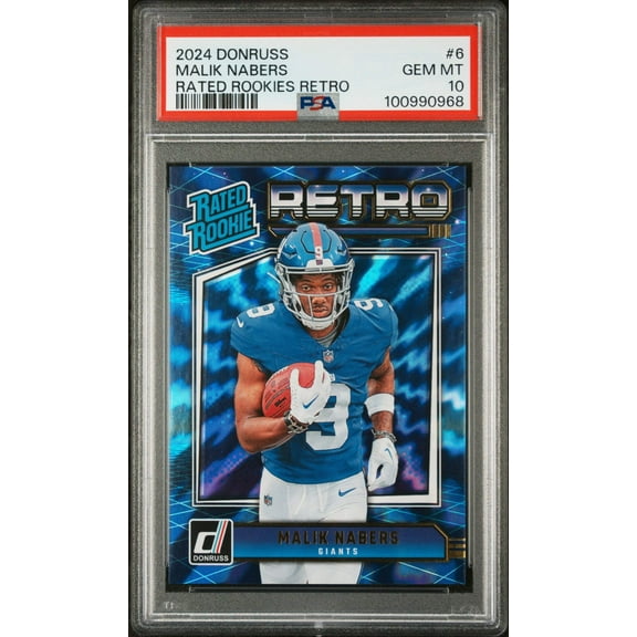 Graded 2024 Panini Donruss Malik Nabers #6 Rated Rookies Retro Rookie RC Football Card PSA 10 Gem Mint