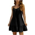 thumbnail image 3 of Hrsba Womens Summer Short Sleeve Dress Clearance,Plus Size Casual Dress for Womens,Ladies' Summer Solid Color Dress With Adjustable Suspender Beach Skirt, 3 of 5