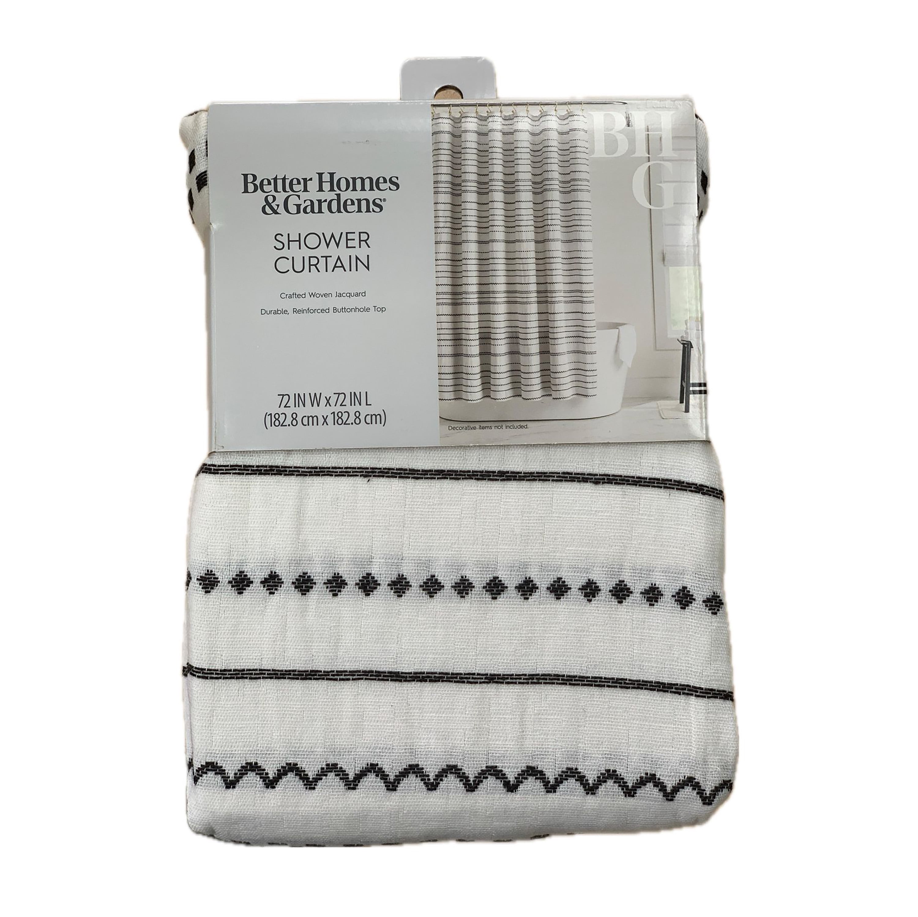Better Homes & Gardens Crafted Woven Shower Curtain, Vanilla Dream/ Rich Black, 72 W x 72 L, 1 Piece, Recycled Polyester, BCI Cotton