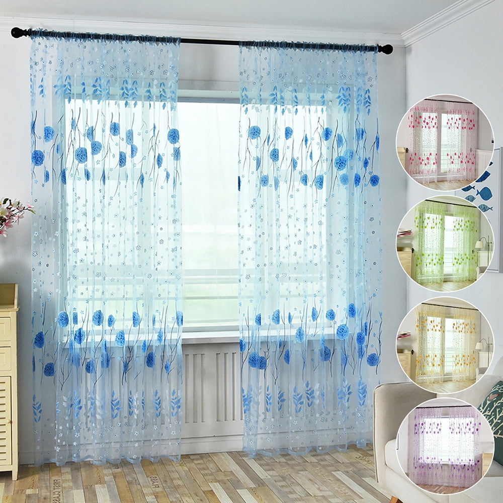 Liftable Rod Pocket Window Curtain Sheer Voile for Bedroom Kitchen Balcony 