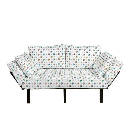 Owl Futon Couch  Owl Motif with Spiral Circles and Big Eyes Night Animal Playroom Concept  Daybed with Metal Frame Upholstered Sofa for Living Dorm  Loveseat  Multicolor  by Ambesonne