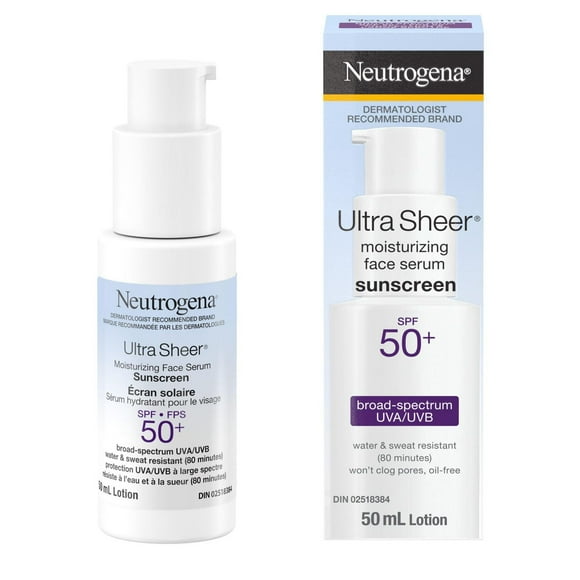 Neutrogena Ultra Sheer Moisturizing Face Serum Sunscreen SPF 50+ - with Vitamin E - UVA/UVB Protection - Fragrance Free
