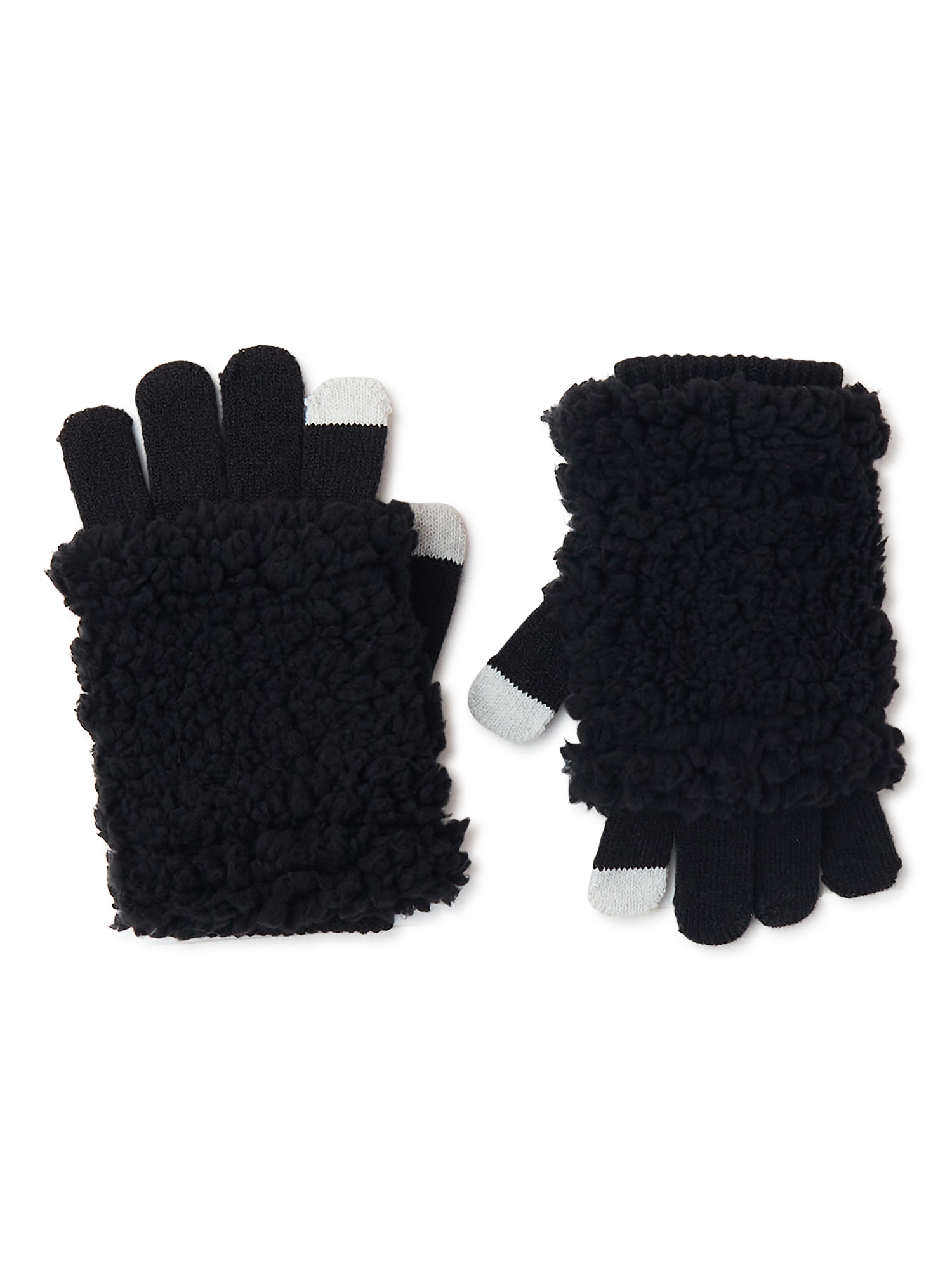 Justice by Justice Girls' Cozy Polyester Faux Sherpa Gloves, Black
