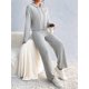 thumbnail image 4 of Conjuntos de Salón para Mujer, Pijamas de 2 Piezas A Juego, Moda de Otoño, Conjuntos de Punto Acanalado, Chándales Casuales de Larga Gris XL, 4 of 9