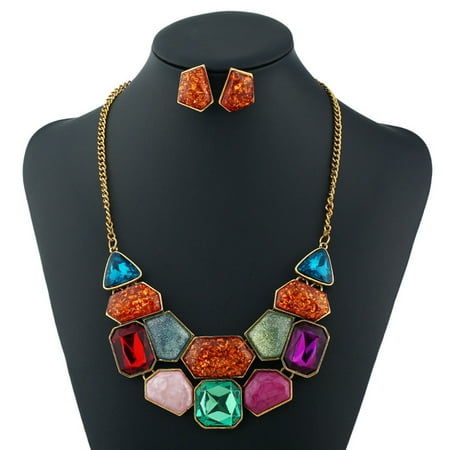 Bridal Party Jewelry Gifts - Alloy Rhinestone Pendant Necklace Earrings Fashion Bridal Jewelry Set Crystal Womens Chunky Chain For Wedding Party Gift