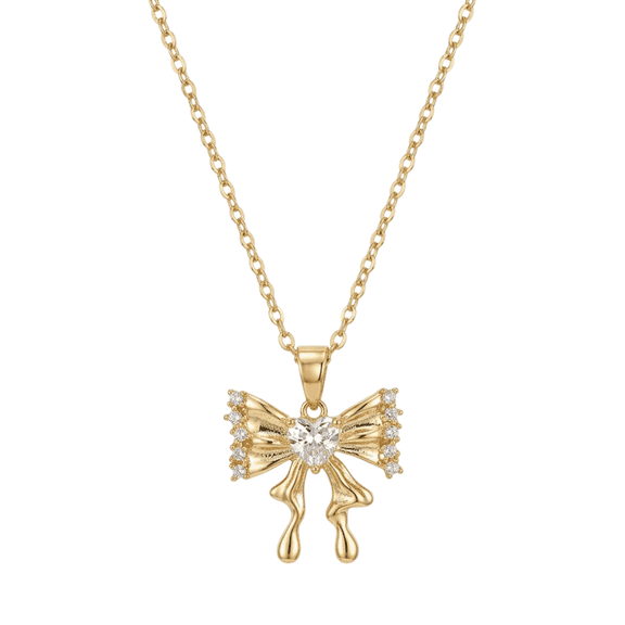 Bow Pendant Necklace with Heart Crystal S Elegant Ribbon Charm Chain Necklace Fashion Jewelry Gift for Women