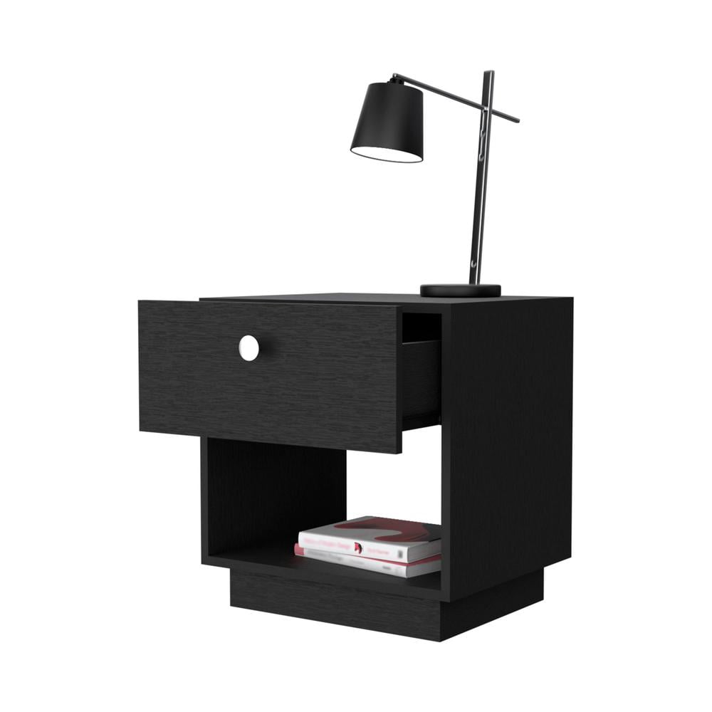 HomeRoots 518174 20 in. One Drawer Nightstand with Integrated Tech, Black