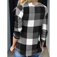 thumbnail image 4 of Womens Basic Casual V Neck Plaid Print Cuffed Long Sleeve Work Tops Blouses Shirts Grey S, 4 of 5
