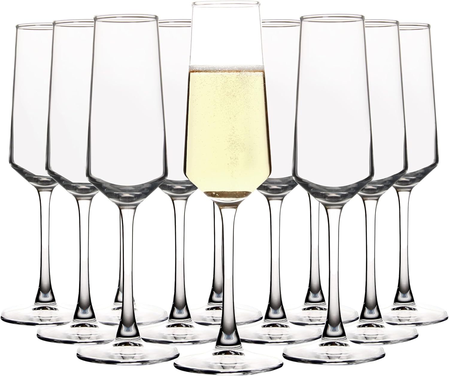 Champagne Glass Set, Durable Champagne Flutes with Mordern Shape, Long Stem Sparkling WIne Glass Clear (A Set of 12)