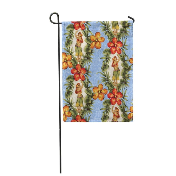 SIDONKU Watercolor Aloha Hibiscus and Hula Beautiful Blossom Cheerful Continue Cute Garden Flag Decorative Flag House Banner 12x18 inch