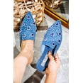 thumbnail image 3 of Cape Robbin Flat Mule Sierra Rhinestone Stud Detail Pointed Toe Slip On Flats (Denim, 8), 3 of 3