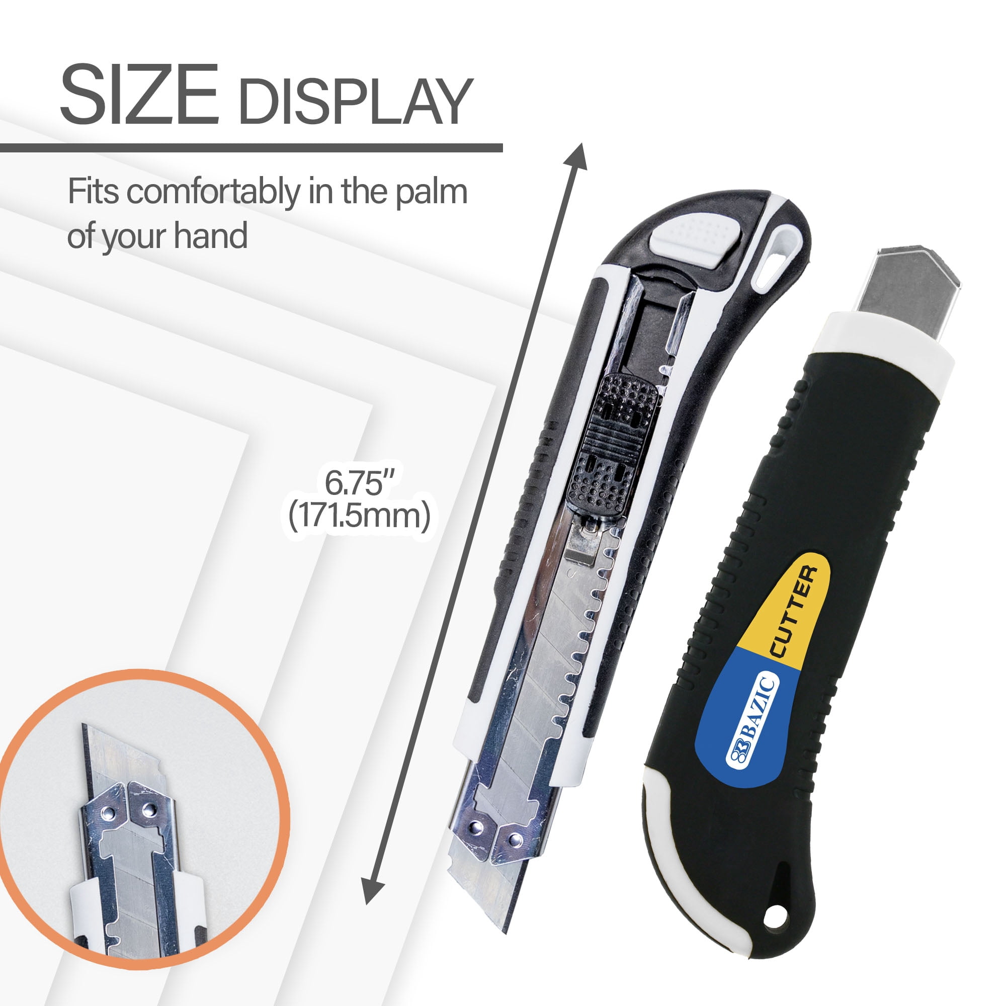BAZIC Utility Knife Box Cutter 18 mm Wide Blade, 2 Blades, 12-Pack