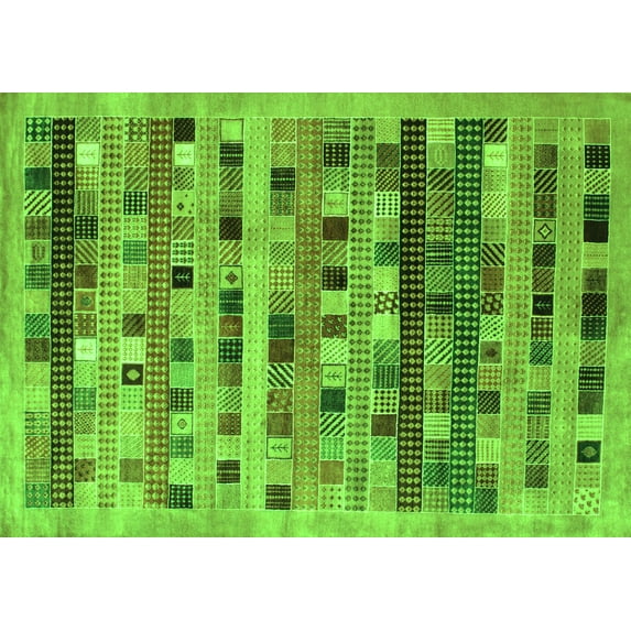 Ahgly Company Indoor Rectangle Abstract Green Contemporary Area Rugs, 2' x 3'