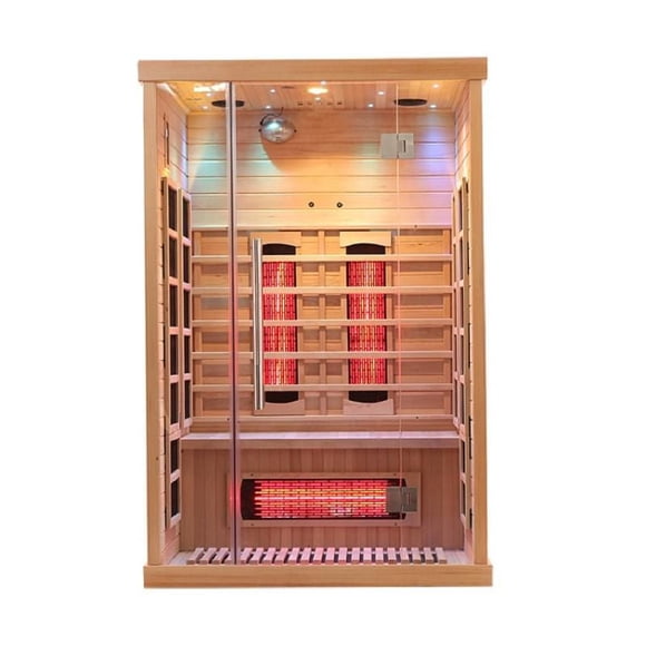 Blisspod Sauna à spectre complet pour 2 personnes, pruche de qualité supérieure, faible EMF, 10 radiateurs, chromothérapie, réflexologie