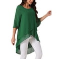 thumbnail image 4 of INSPIRAR CHIC Blusa de Chifón Asimétrica de Cuello Redondo con Mangas de 3/4 y Volantes en Verde Oscuro Talla S, 4 of 6