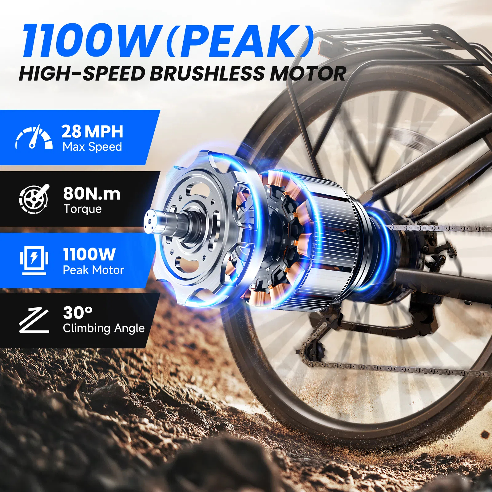 TST Electric Bike, 500W Adults Electric Mountain Bike, 26" Step-Over Commuter Ebike, 7-Speed, 36V 10.4Ah Battery, up to 23 MPH Speed and 45 Miles Range