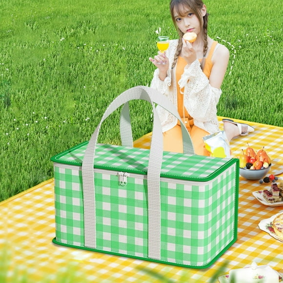 Bolsa térmica portátil para picnic de gran capacidad, no tejida, con forro de aluminio, 35 x 20 x 20 cm, diseño plegable para almacenar alimentos fríos y calientes, perfecta para la familia.