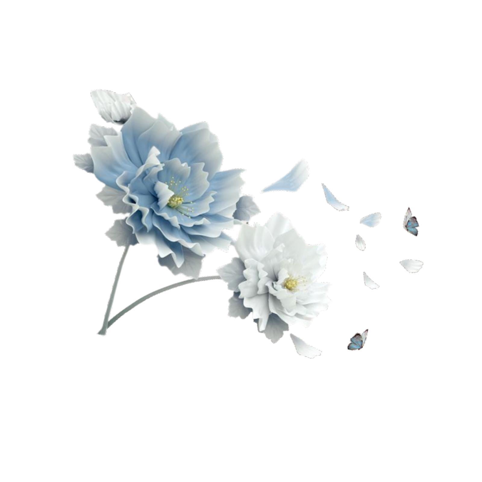 TISHITA Wall Decal Murals Vintage PVC, Removable Wall Sticker Wall Art Decor for Corridor Office Room, Home Decoration Blue White Flowers