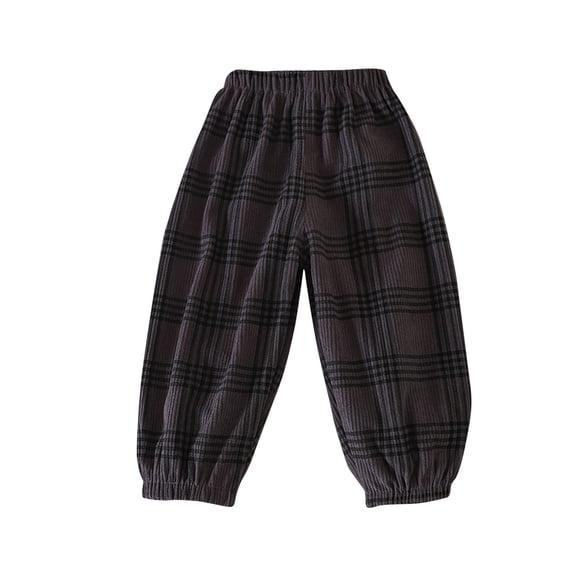 POIUYTR Baby Toddler Boys Girl Corduroy Pants Unisex Kids Plaid Print Elastic High Waisted Loose Cinch Bottom Pants Trousers