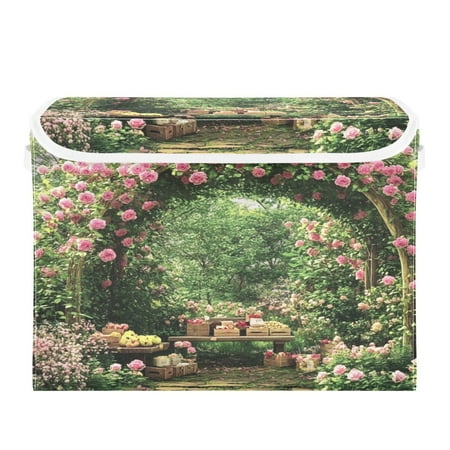 16.5x12.6x11.8in Foldable Flip-Top Storage Bin Dustproof Magic Tape Closure Ideal for Home & Toy Organization,Flower Gate