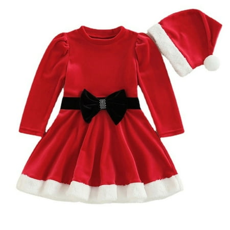 

Toddler Girls Red Christmas Dress Long Sleeve Santa Claus Tutu Outfits 12M-5T