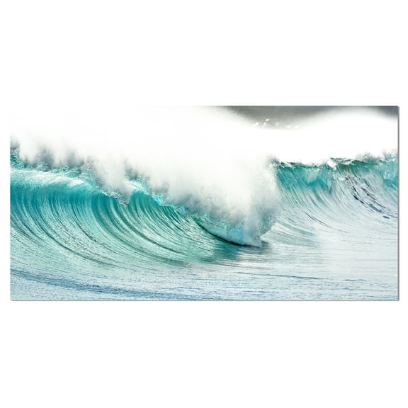 Designart 'Massive Blue Waves Breaking Beach ' Seashore Canvas Art Print