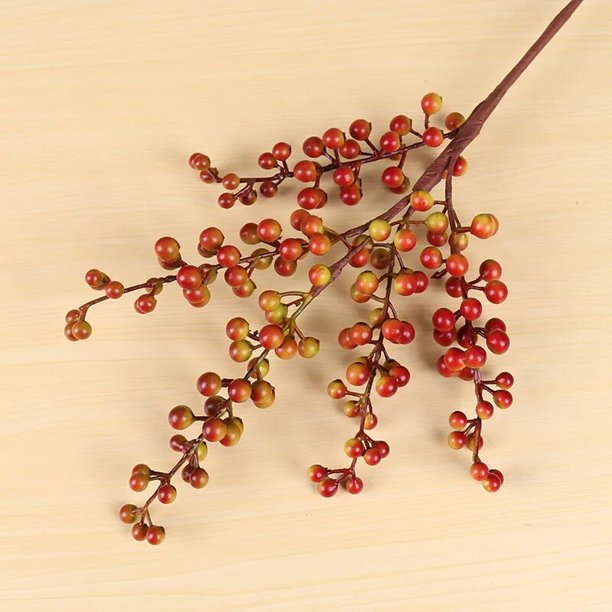 Rama de bayas artificiales, hojas de flores falsas de plástico, planta decorativa de bayas rojas de PE para decoración navideña de Año Nuevo 2023