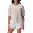 thumbnail image 1 of FOCUSNORM Women Cardigan Elegant Short Sleeve Button Closure Solid Casual Jacket with Pockets, 1 of 9