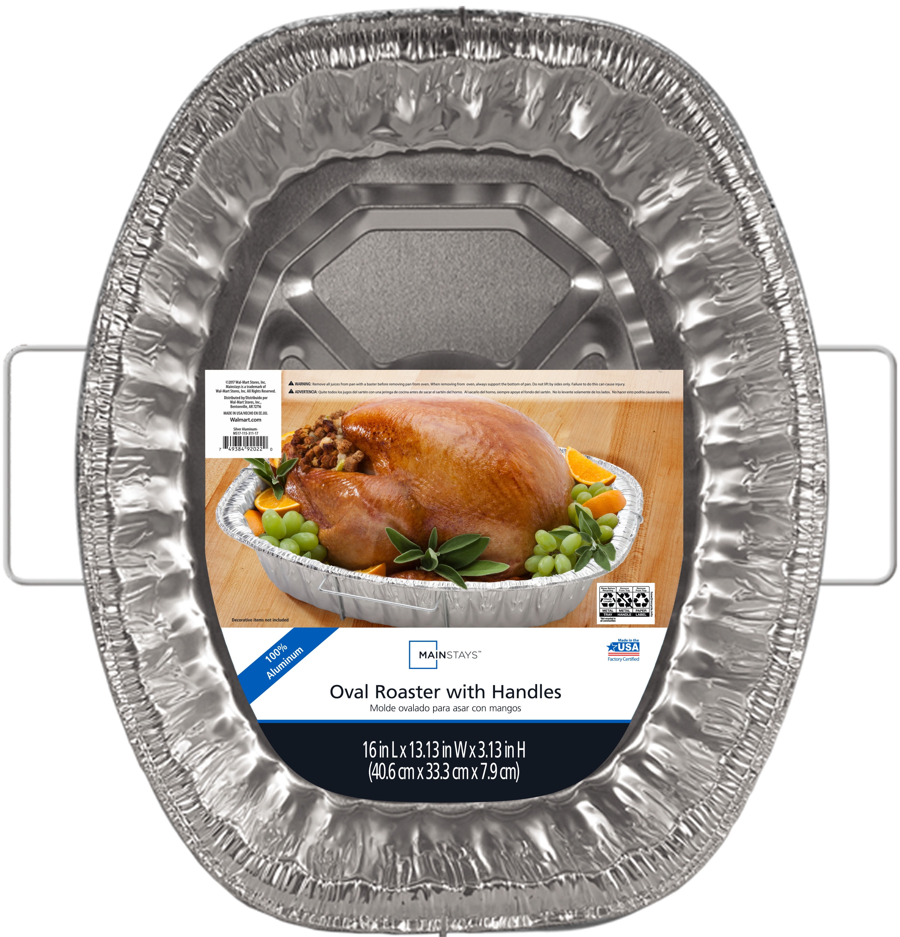 Mainstays Aluminum Oval Roaster with handles 16" x 13.13" x 3.13"