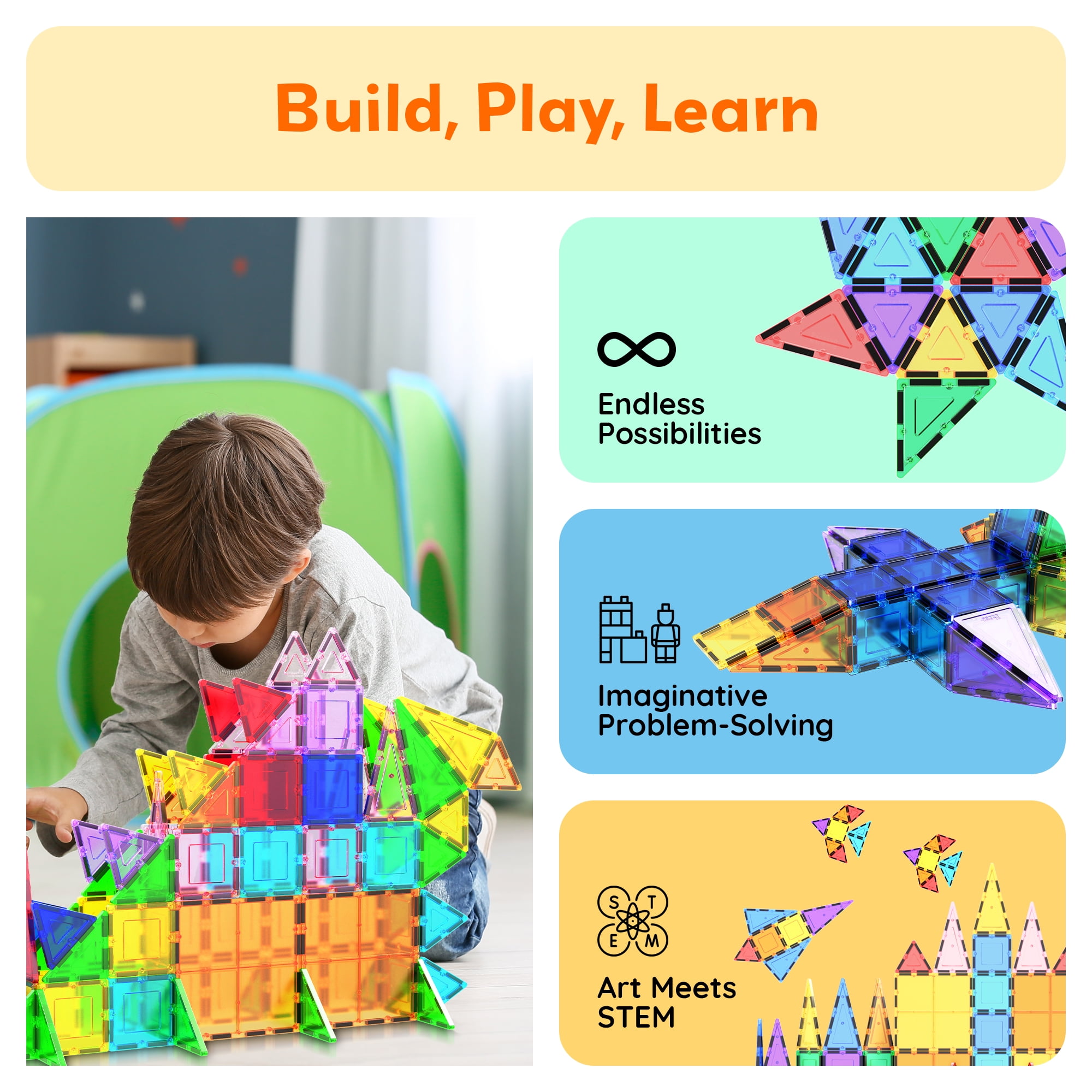 PICASSO-TILES Magnetic Tiles for Kids, 101PC STEM Building Blocks Educational Magnet Toy