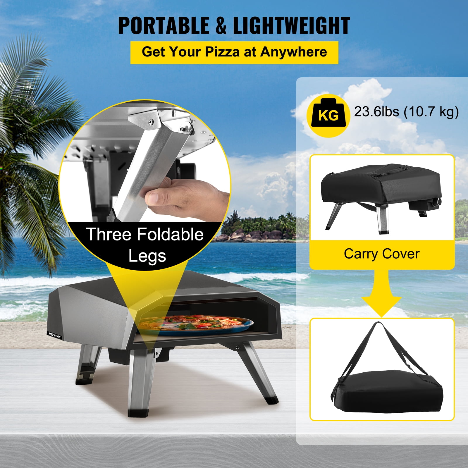 VEVOR Gas Pizza Oven Stainless Steel Propane Pizza Oven Gas Fire Pizza Oven with 12 Pizza Stone Portable Gas Pizza Oven with Foldable Legs Gas