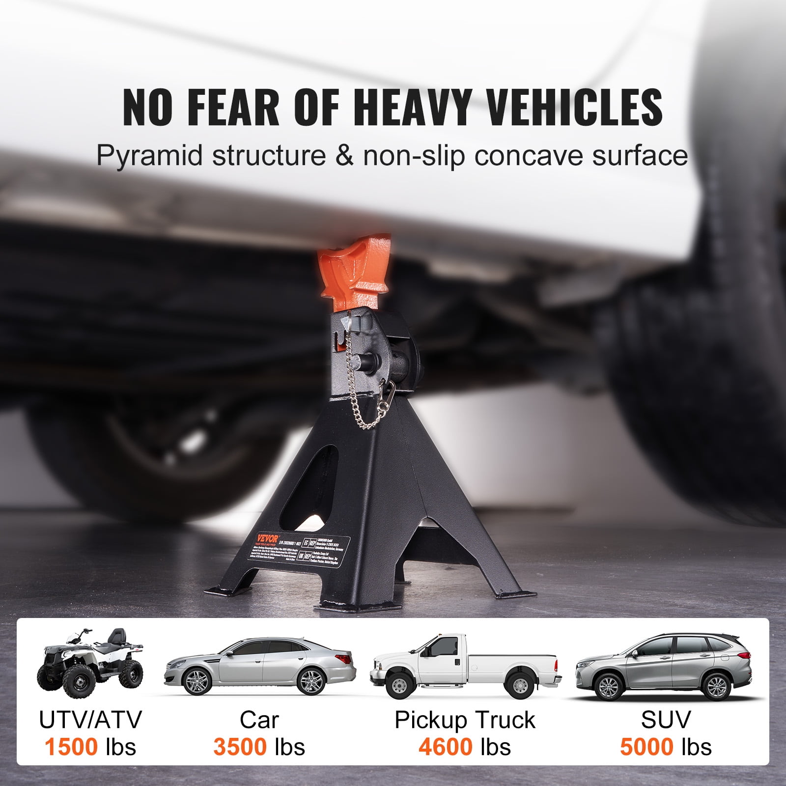 VEVOR Jack Stands, 3 Ton (6,000 lbs) Capacity Car Jack Stands Double Locking, 10.8-16.3 inch Adjustable Height,1 Pair
