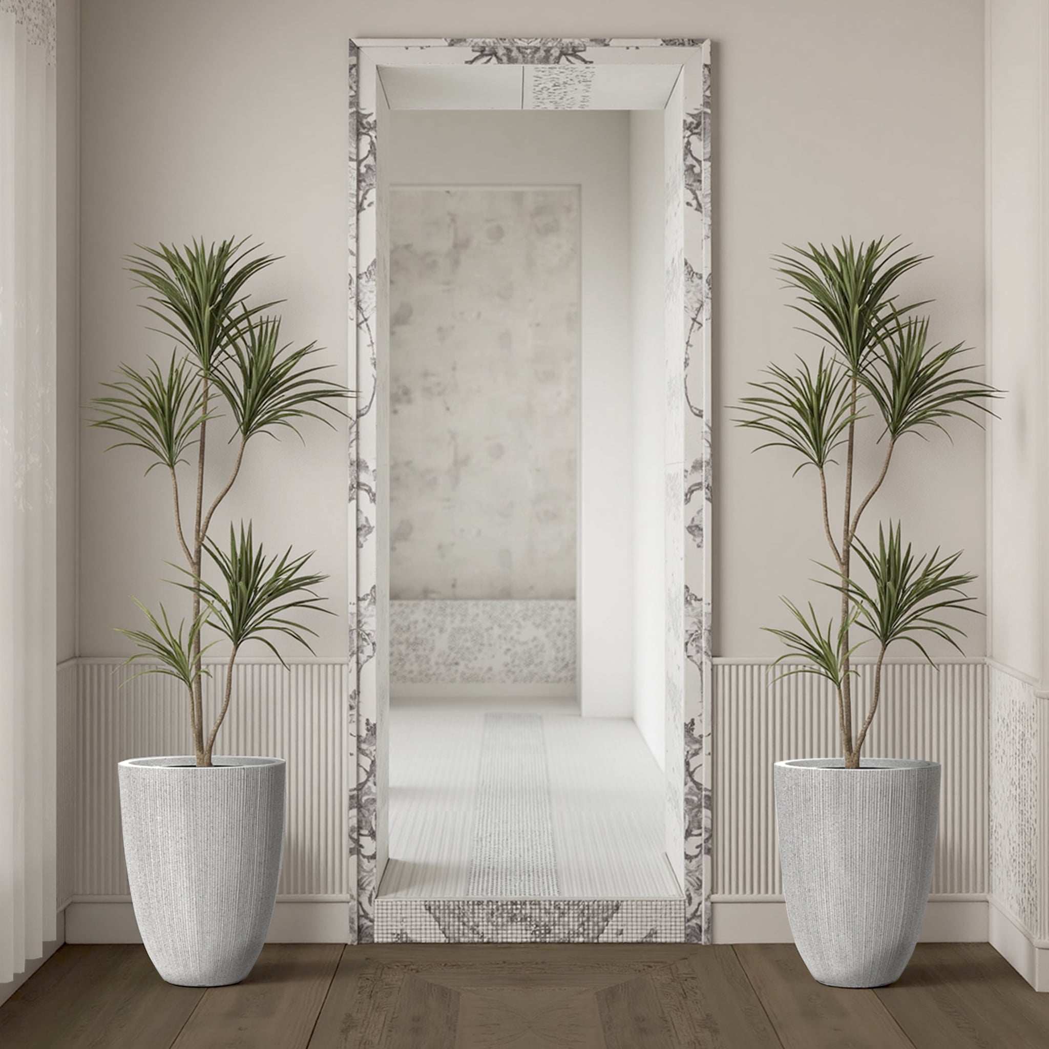 LuxenHome 2-Piece Mediterranean Beige Tall Tapered Round Plastic Planters Set