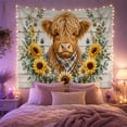 thumbnail image 2 of Highland Cow with Sunflowers on Rustic Wooden Planks, Nostalgic Farmhouse for Animal Lovers, Botanical Wall Decor, Housewarming Gift, Tapestry Wall Hanging for Bedroom and Living Room, 2 of 7