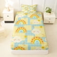 thumbnail image 4 of Manfei Grid Rainbow Twin Sheets, Galaxy Cloud Bedding, Yellow Blue, 3pcs, 1 Flat Sheet, 1 Fitted Sheet and 1 Pillowcase, 4 of 6