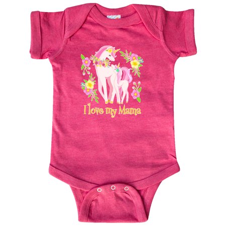 

Inktastic I Love My Mama Unicorn with Pink and Yellow Flowers Gift Baby Boy or Baby Girl Bodysuit
