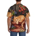 thumbnail image 3 of Gukieu Sleeping Cat Flowers Print Men's Short-sleeved Shirts, Button-down Pocket Shirts, T-shirts, Beach Vacation Travel Summer Clothing-XX-Large, 3 of 5