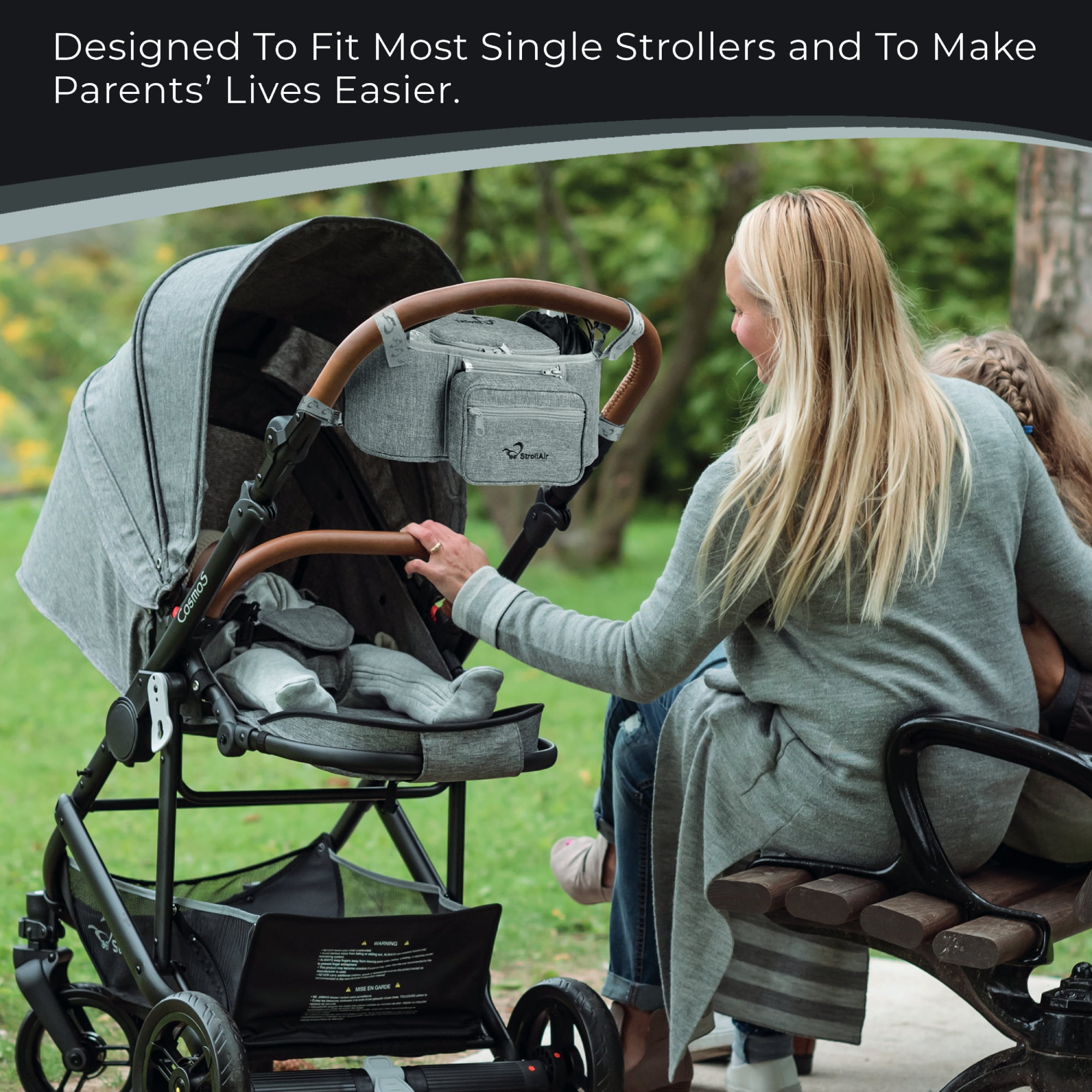 StrollAir - Universal Organizer for Single Strollers - Compatible with CosmoS, SOLO, Nuna, Baby Jogger, Bumbleride, Uppababy, Bugaboo - Black (Black)