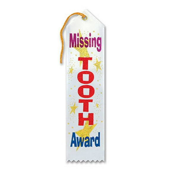 Pack of 6 White "Missing Tooth Award" School Award Ribbon Bookmarks 8"