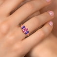 thumbnail image 4 of Gem Stone King 18K Rose Gold Plated Silver Pink Zirconia and Purple Amethyst Filigree Style 3 Stone Ring for Women (2.11 Cttw, Oval 8X6MM and 6X4MM, Size 6) (Size 6), 4 of 6