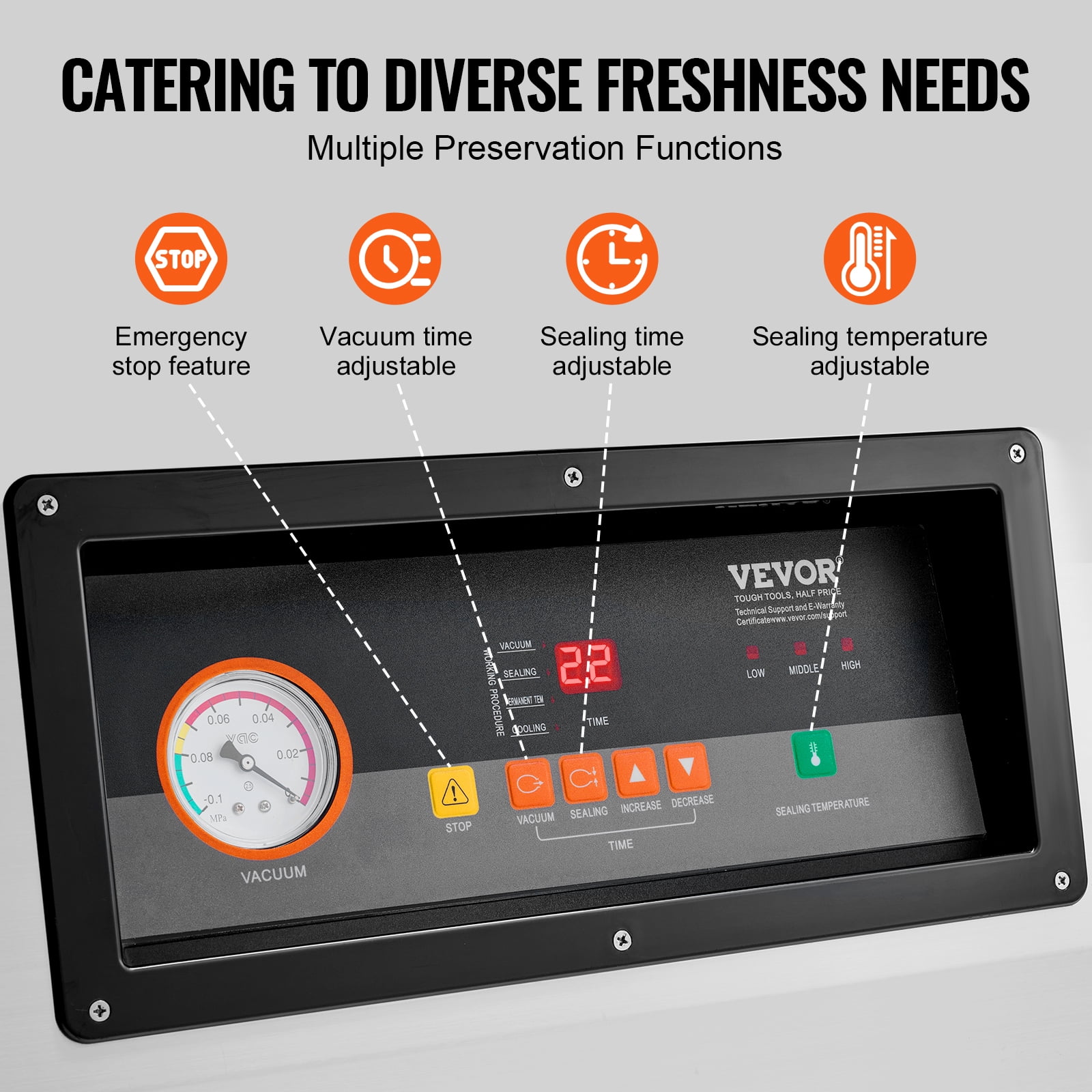 VEVOR Chamber Vacuum Sealer, 1200W Sealing Power, Vacuum Packing Machine for Wet Foods, Meats, Marinades and More, Compact Size with 23.62" Sealing Length, Applied in Home Kitchen and Commercial Use