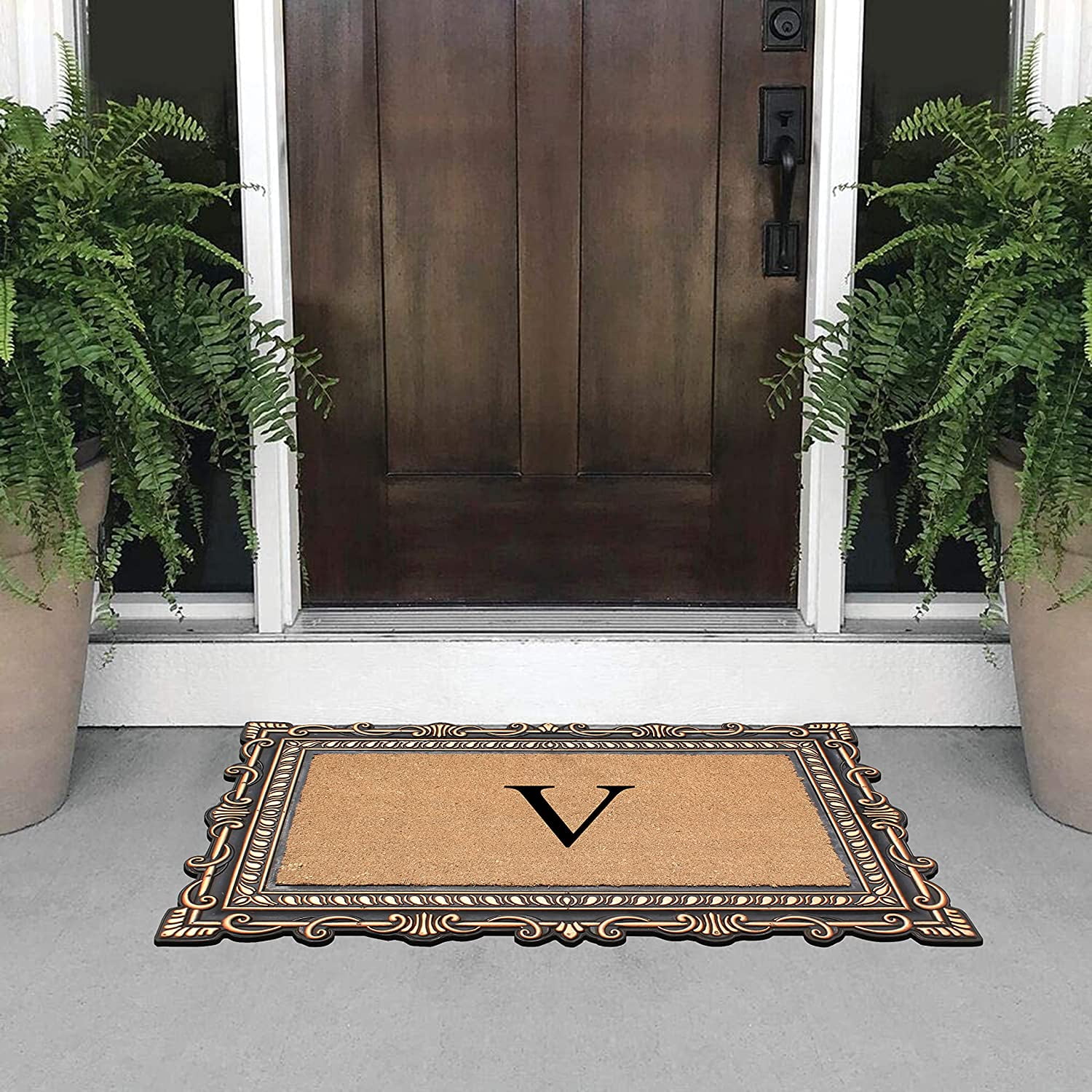 A1HC 24x36 Monogrammed Doormat, Heavy Duty Rubber & Coir, Anti-Shed, Durable Outdoor Entrance Rug