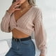 thumbnail image 1 of Suéter de cuello en V para mujer, moda informal, manga larga, cuello en V, sólido, sudadera para mujer, blusa, suéter para mujer, 1 of 8