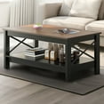 thumbnail image 2 of DWVO 2-Tier Brown Coffee Table with Open Storage Shelf Farmhouse Accent Cocktail Center Ends Table for Living Room, 2 of 6