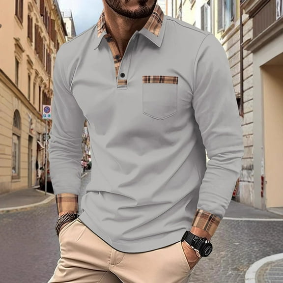 Royisotas Mens Shirts Work Fashion Shirt Polo Long Sleeve with Pocket Tops for Men